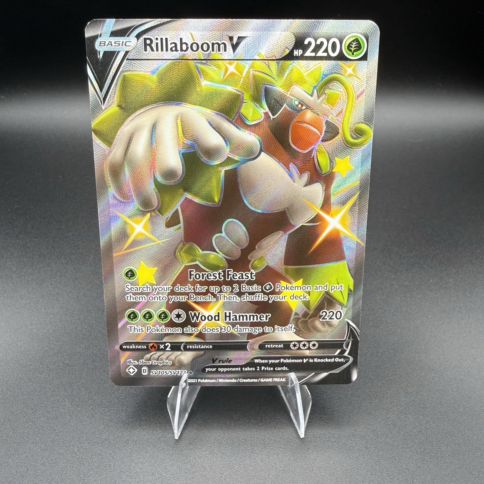 Rillaboom V SV105/SV122 Holo V Rare Shining Fates Shiny Vault Pokemon Holo NM