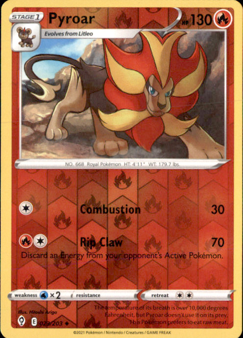 Pyroar Reverse Holo Uncommon SWSH07: Evolving Skies 023/203 NM Hitoshi Ariga 202