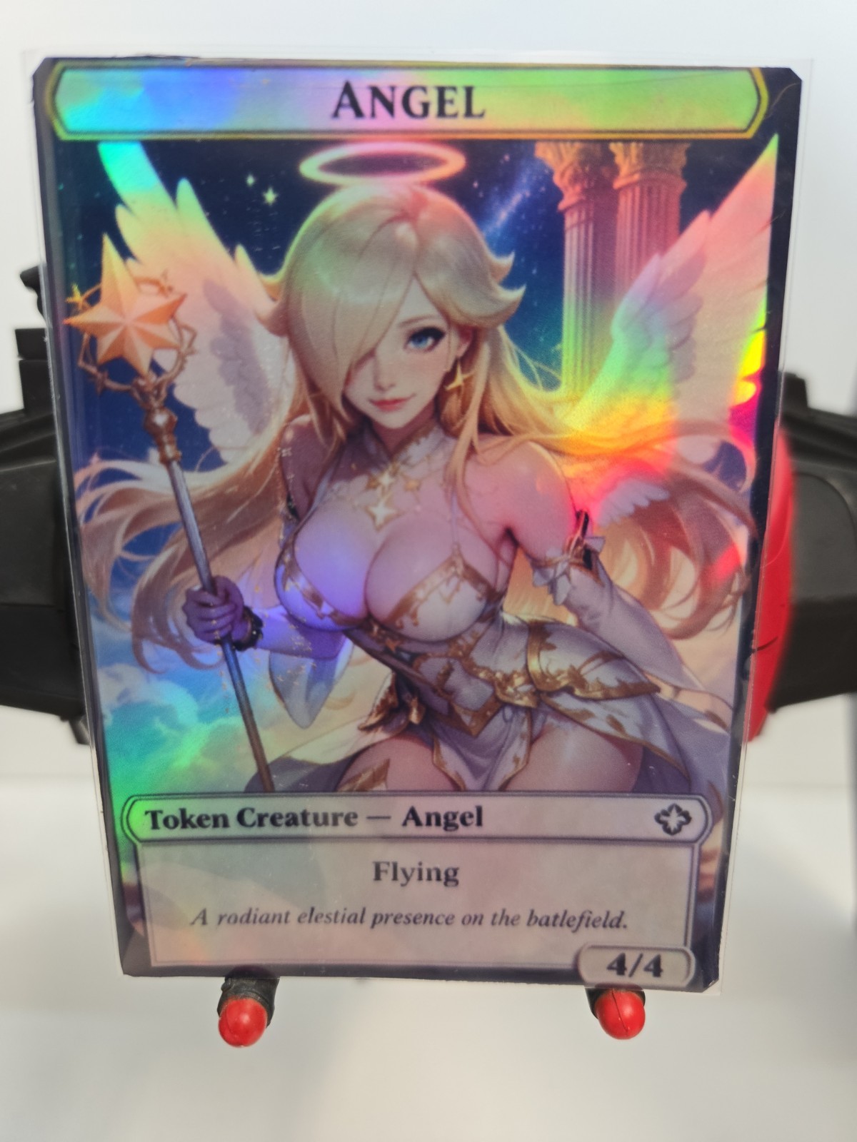 Holographic Angel Token MTG, anime, Waifu, Rosalina, Art Rainbow Foil Fan Made