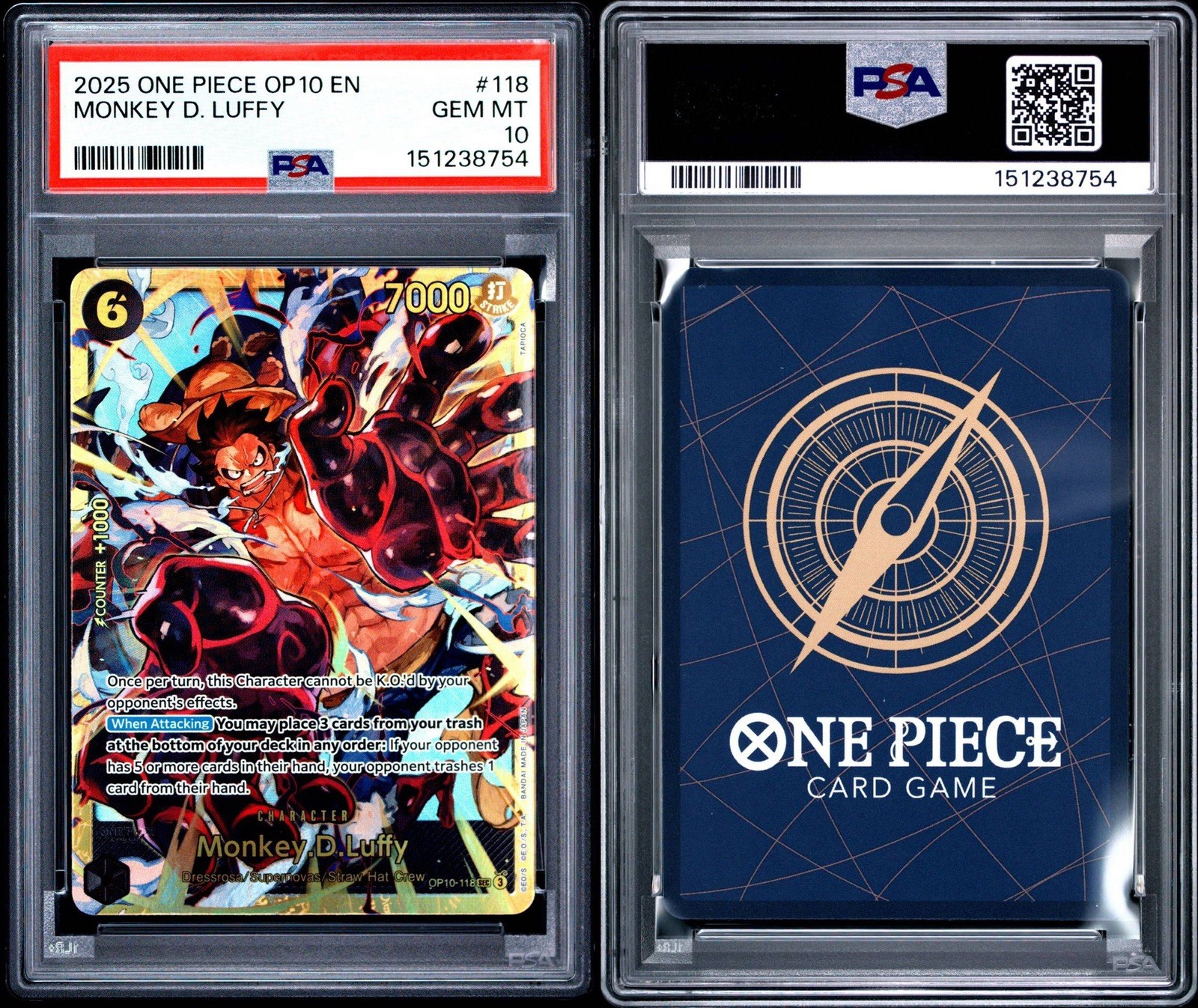 Monkey D. Luffy PSA 10 OP10-118 Secret SEC 2025 One Piece OP10 Royal Blood