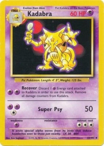 Pokémon TCG – Kadabra – 32/102 – Uncommon Unlimited – Base Set [Moderate Play]