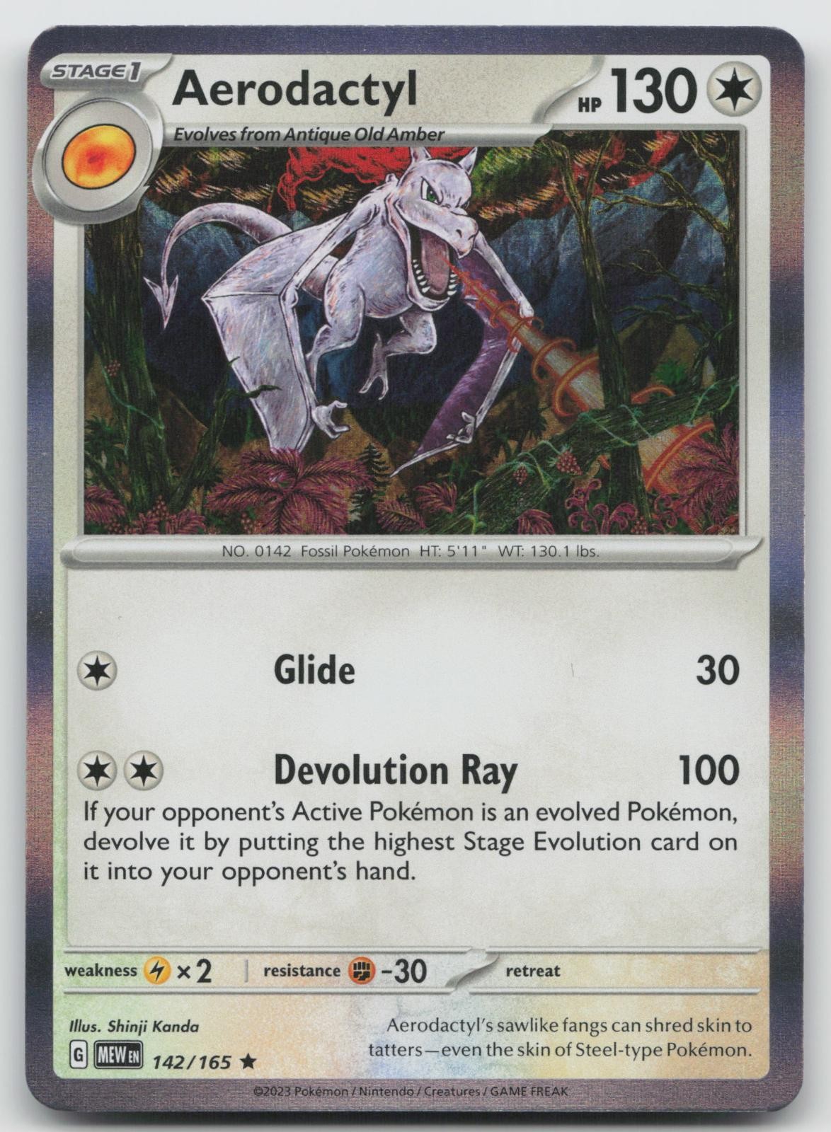 Aerodactyl 142/165 Rare 151 Pokemon Holo Near Mint