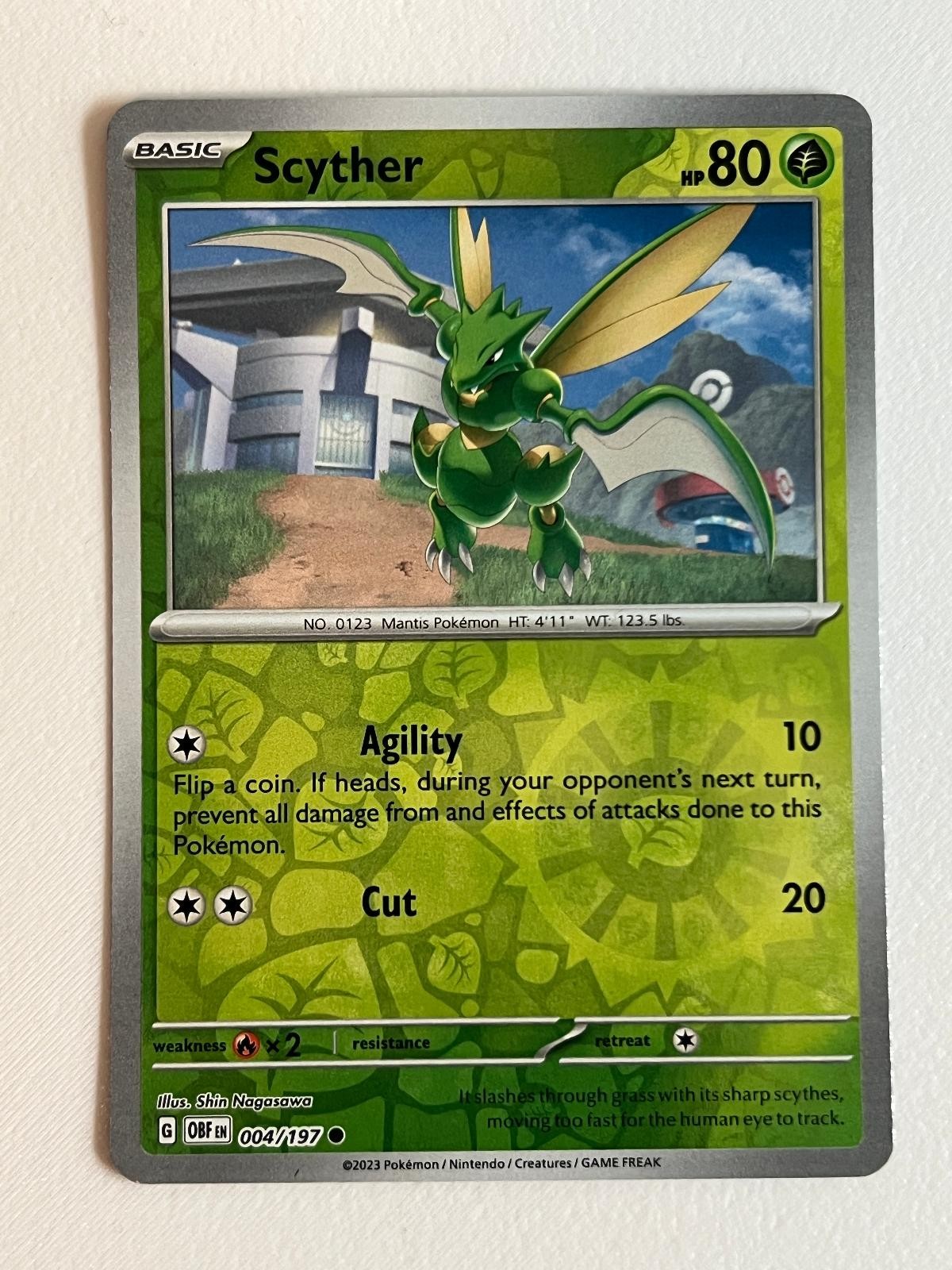 Scyther 004/197 Common Obsidian Flames Pokemon Reverse Holo Moderately Played