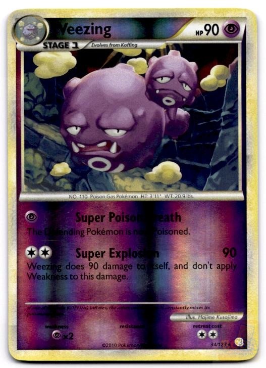 Weezing 34/123 Rare HeartGold & SoulSilver Pokemon Reverse Holo Lightly Played