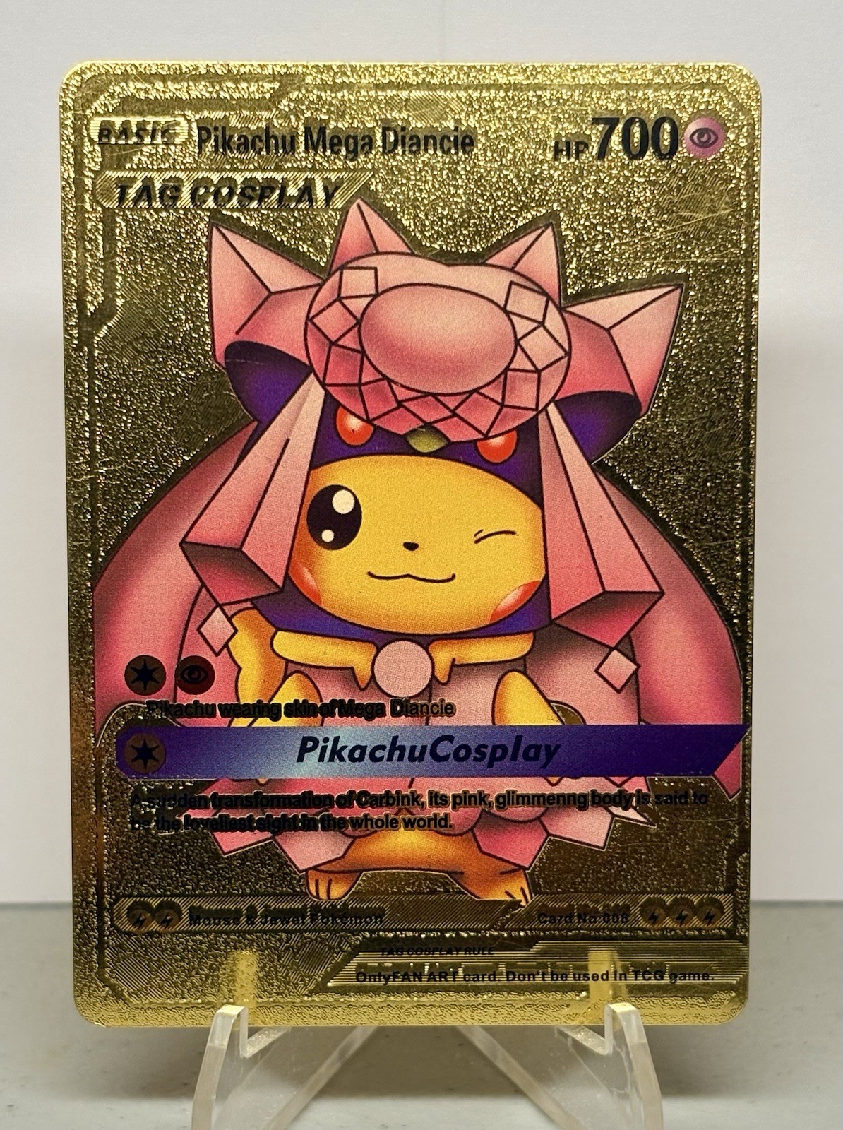 Pikachu Mega Diancie Cosplay Gold Foil *Fan Art* Pokémon Card 700HP Collectible