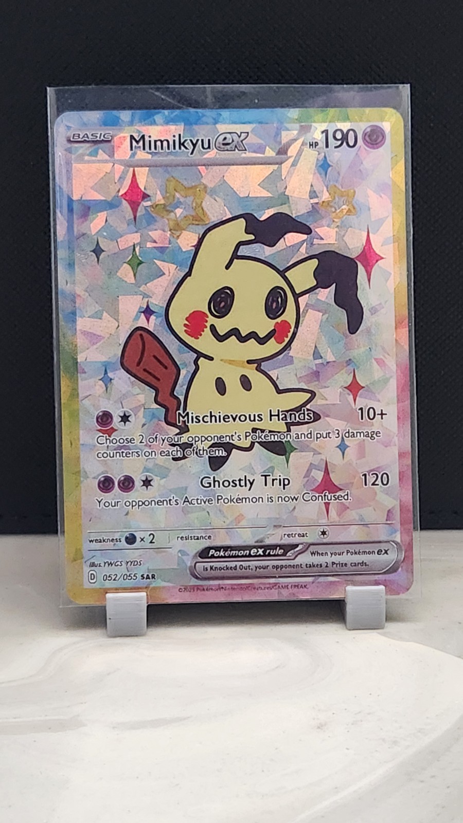 Pokemon Cracked Ice Holo Rainbow Boarder Cute Anime Mimikyu EX Card