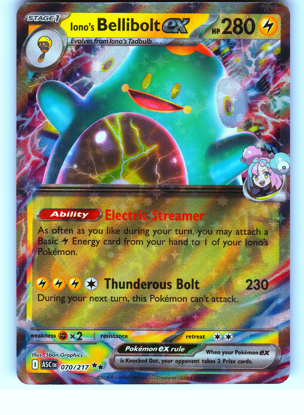 Iono’s Bellibolt ex Pokemon Card ME Ascended Heroes 070/217 Double Rare Holo NM