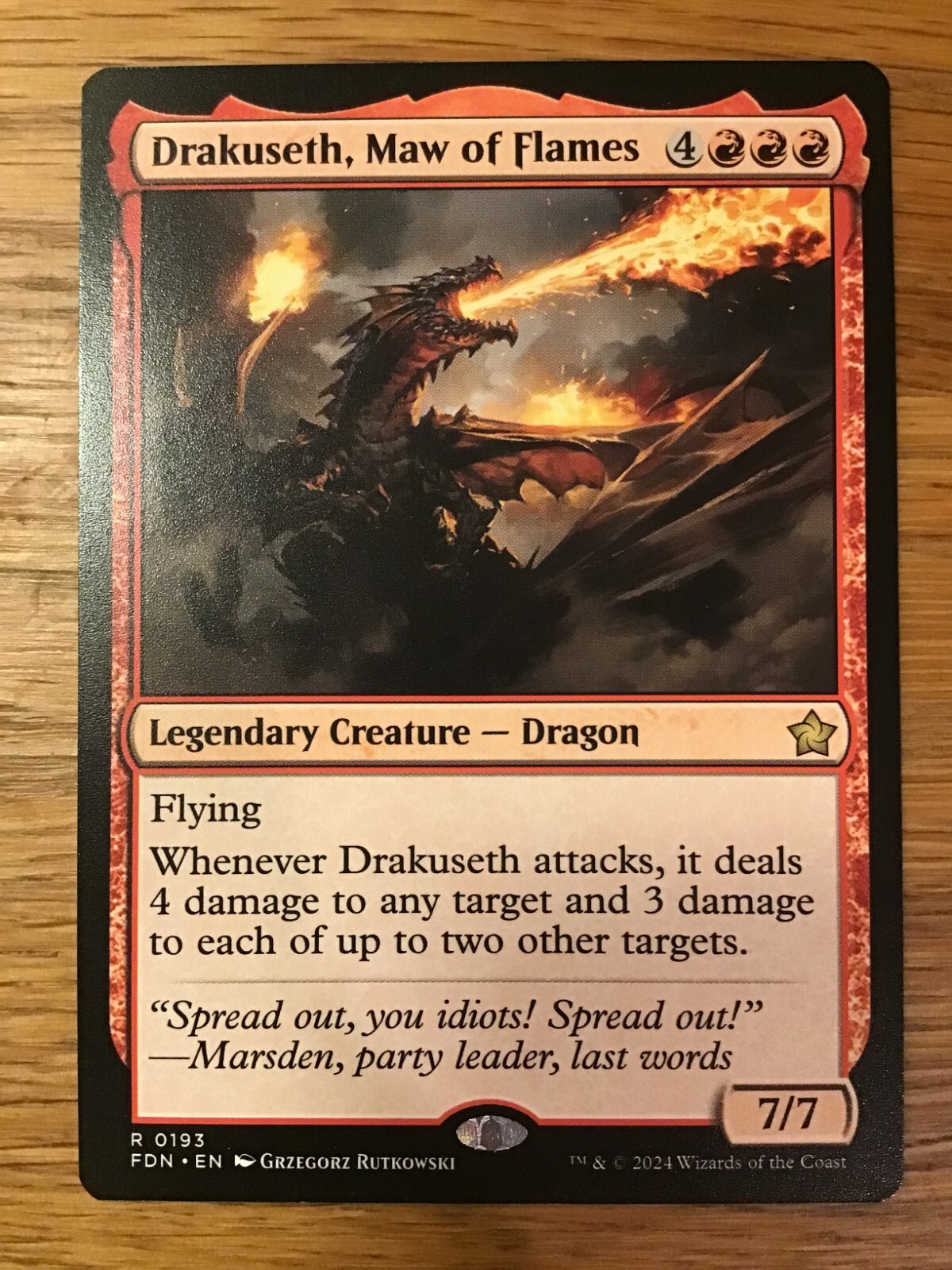 Drakuseth Maw of Flames NM RARE Legendary Foundations FDN MTG Red Dragon Regular