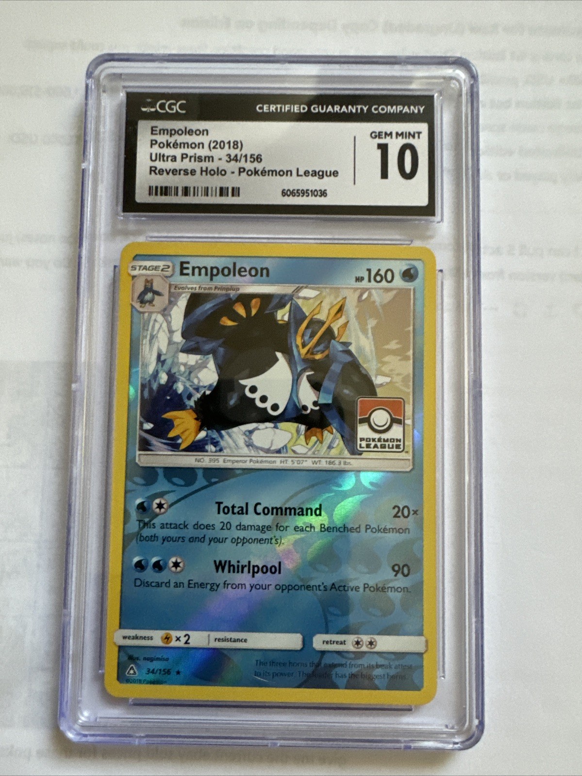 Emperor 2018 Pokemon Sun&moon Ultra Prism #34 Reverse Holo Grade 10 Ships In Box