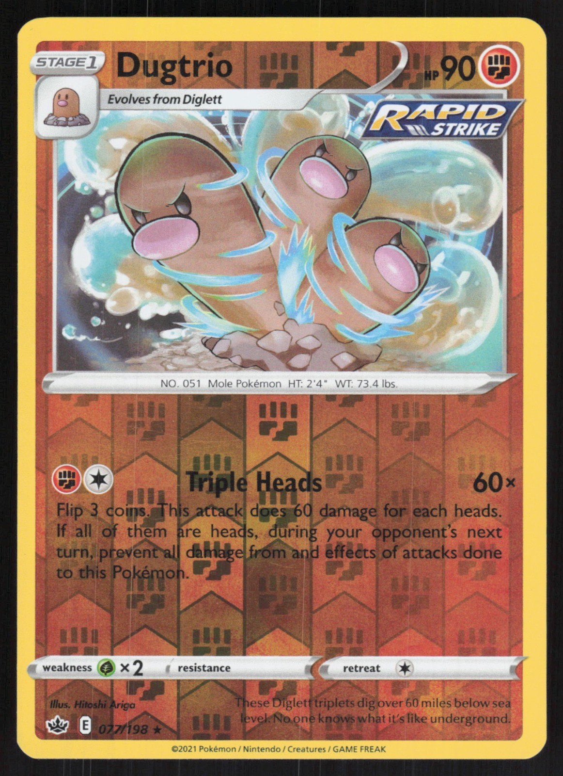 Dugtrio Reverse Holo 077/198 NM SWSH06: Chilling Reign Pokemon Card