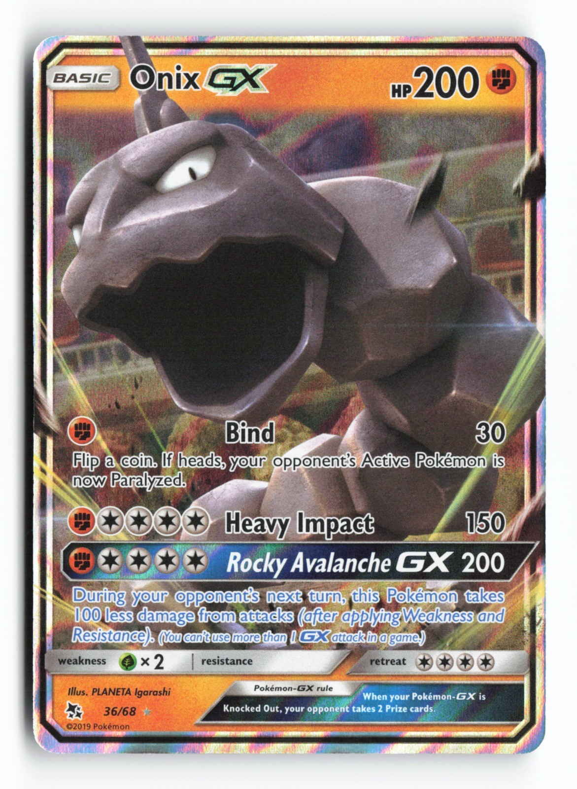 Onix GX 36/68 Hidden Fates Holo Ultra Rare Pokemon TCG Card NM