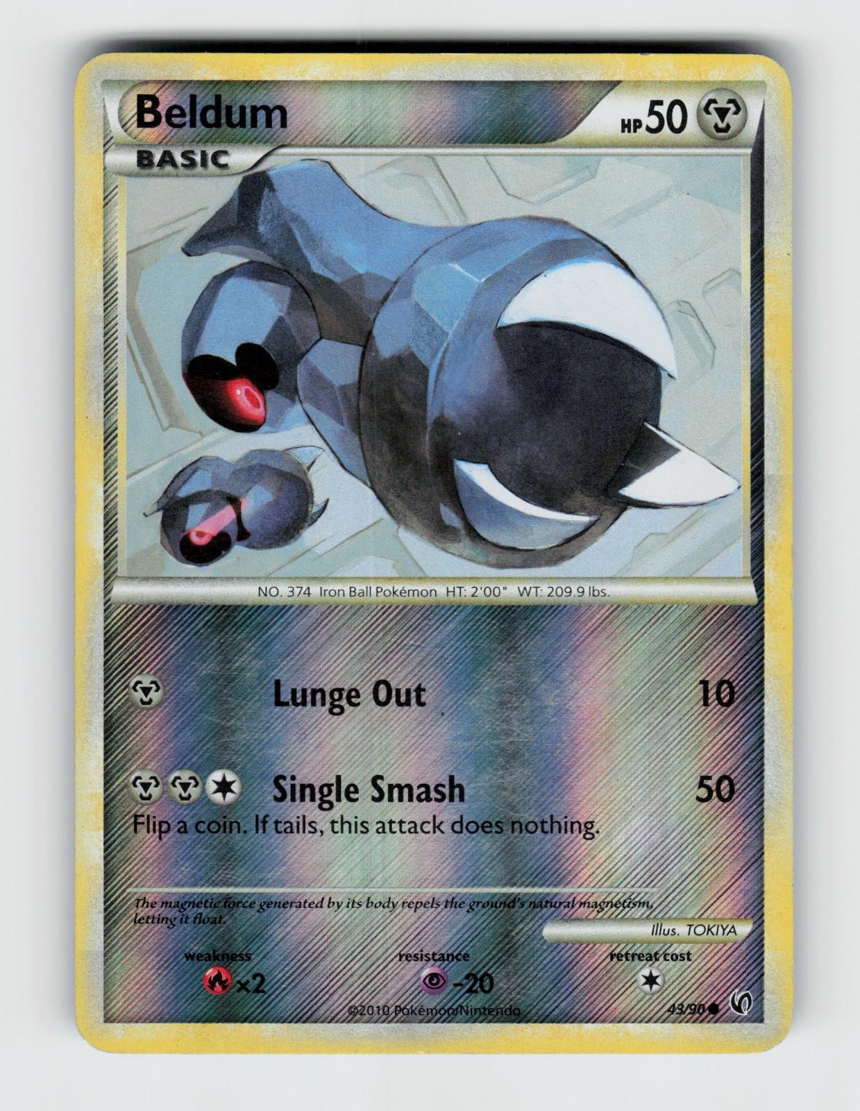 Beldum 43/90 Reverse Holo Common HGSS Undaunted Pokemon 2010 Moderately Played