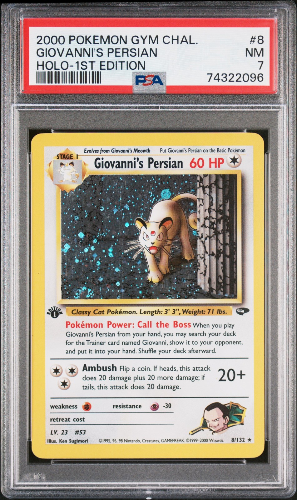 2000 POKEMON GYM CHALLENGE HOLO-1ST EDITION #8 GIOVANNI’S PERSIAN PSA 7