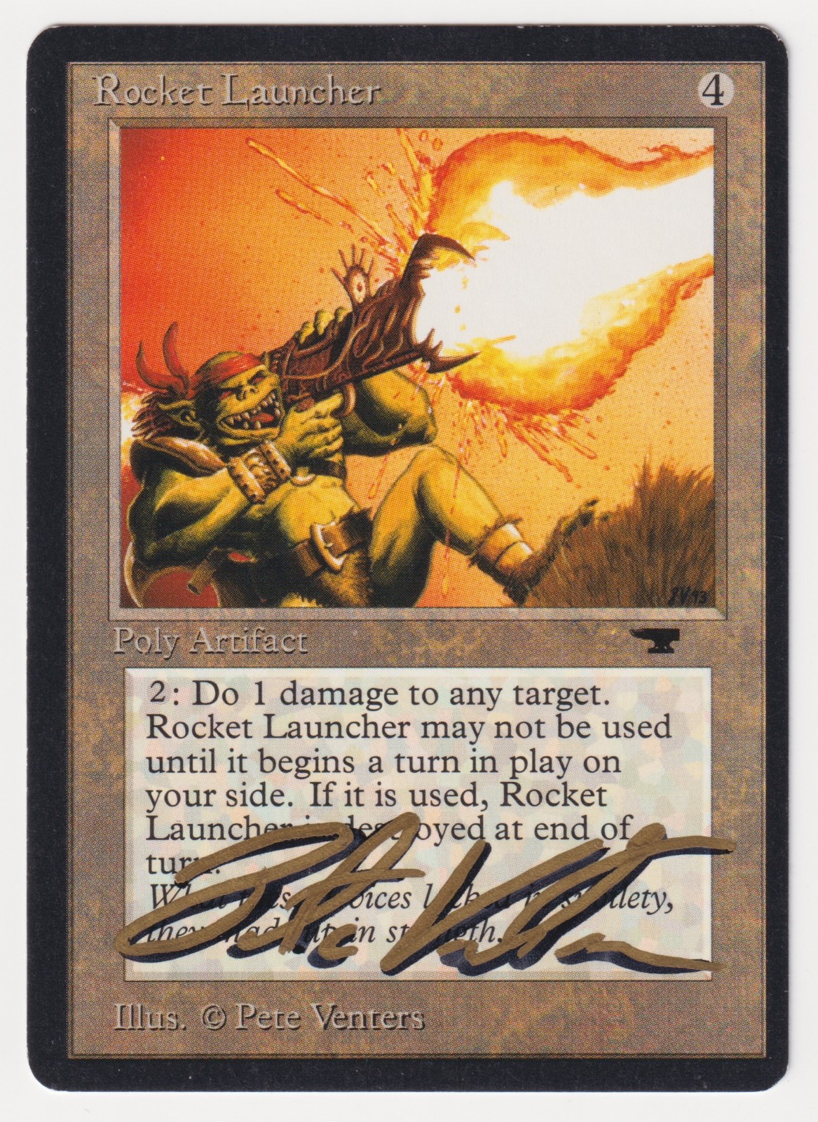 Gold Shadow Signed Rocket Launcher LP Antiquities Artist Pete Venters MTG Magic!