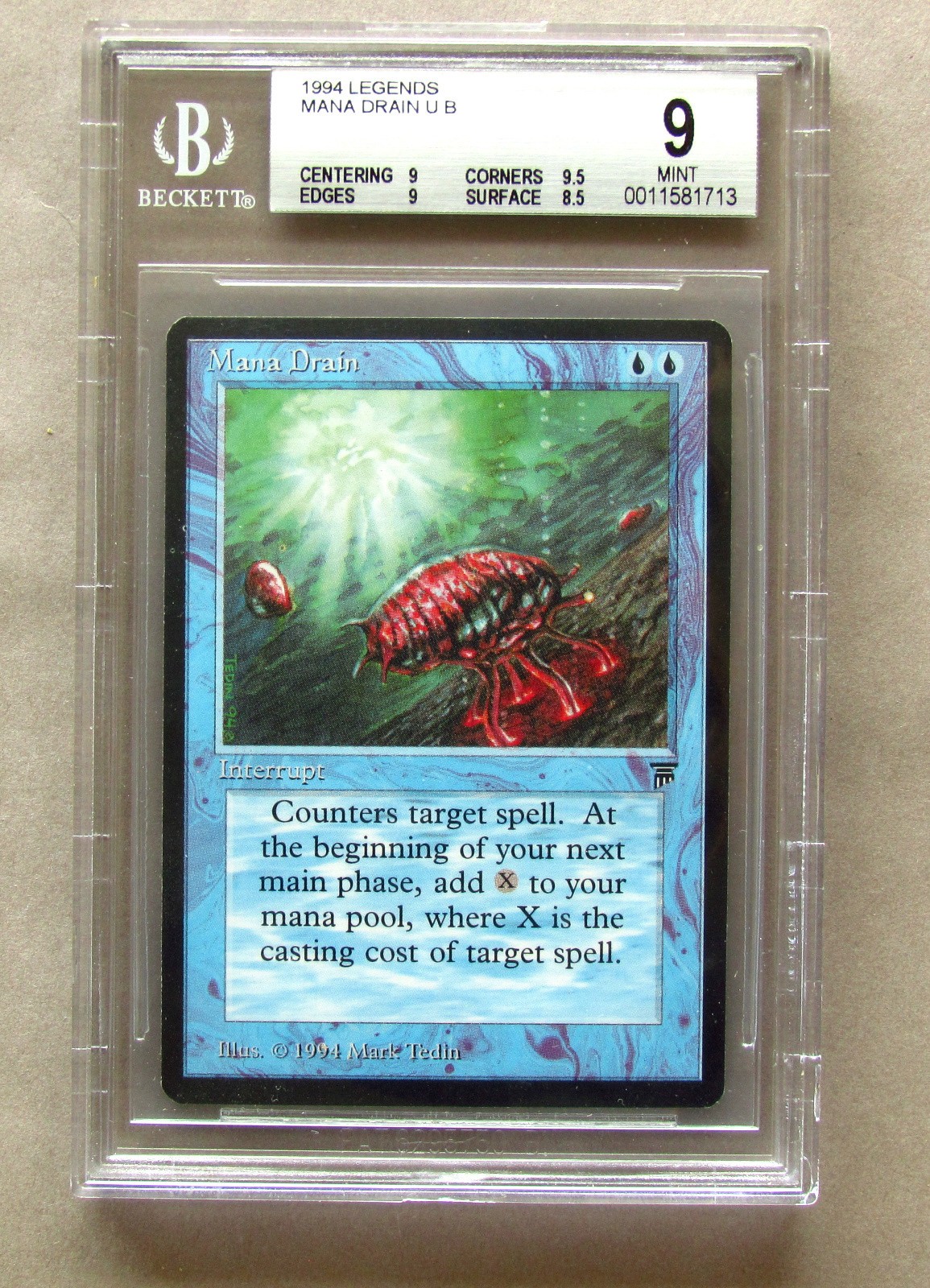 MTG MANA DRAIN 1994 LEGENDS BGS Graded 9 Mint Magic Card