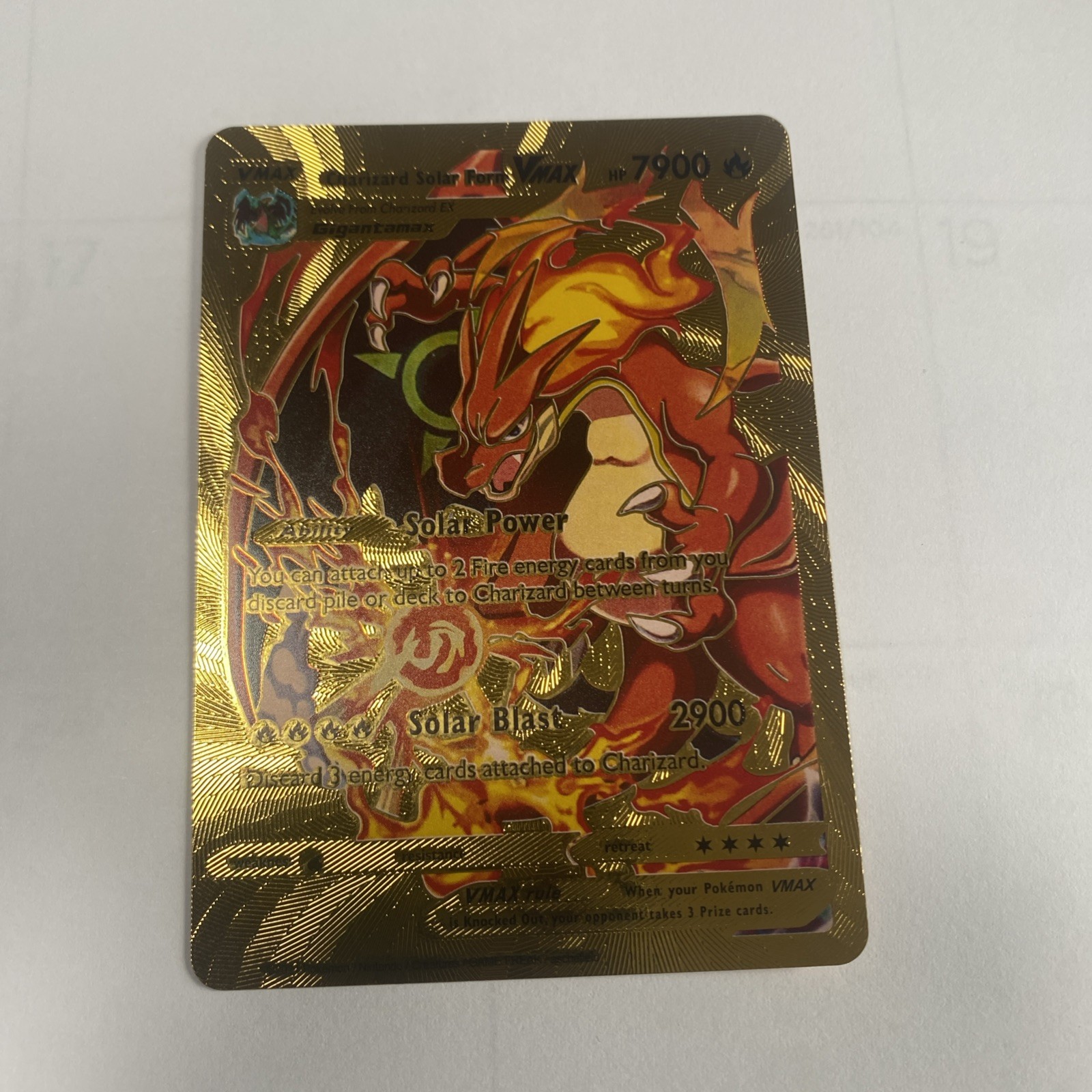 Charizard Solar Form Vmax Gold Foil Fan Art Card 7900hp 🔥🔥🔥Solar Blast🔥