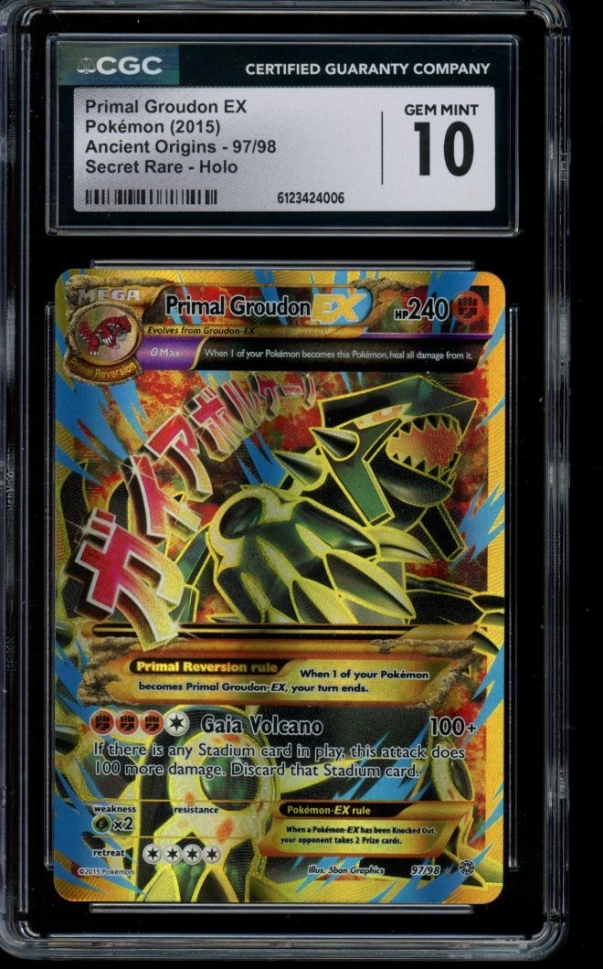 CGC 10 GEM MINT Pokemon Primal Groudon EX Ancient Origins Secret 97/98