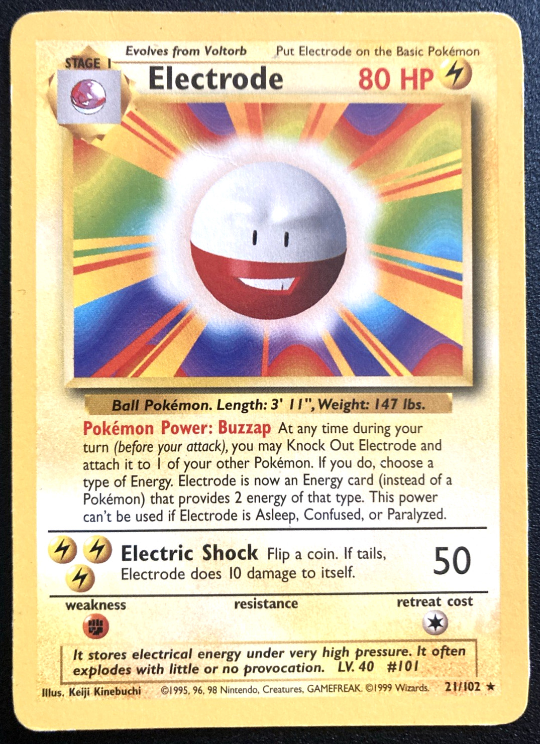 Pokemon Electrode – Base Set 21/102 Unlimited Moderately Played Rare Pokémon