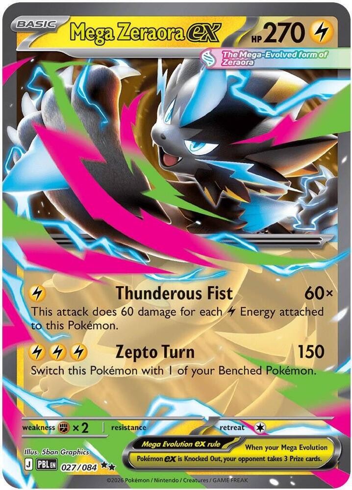 Mega Zeraora ex 027/084 Holo Double Rare Pokemon ME05: Pitch Black NM