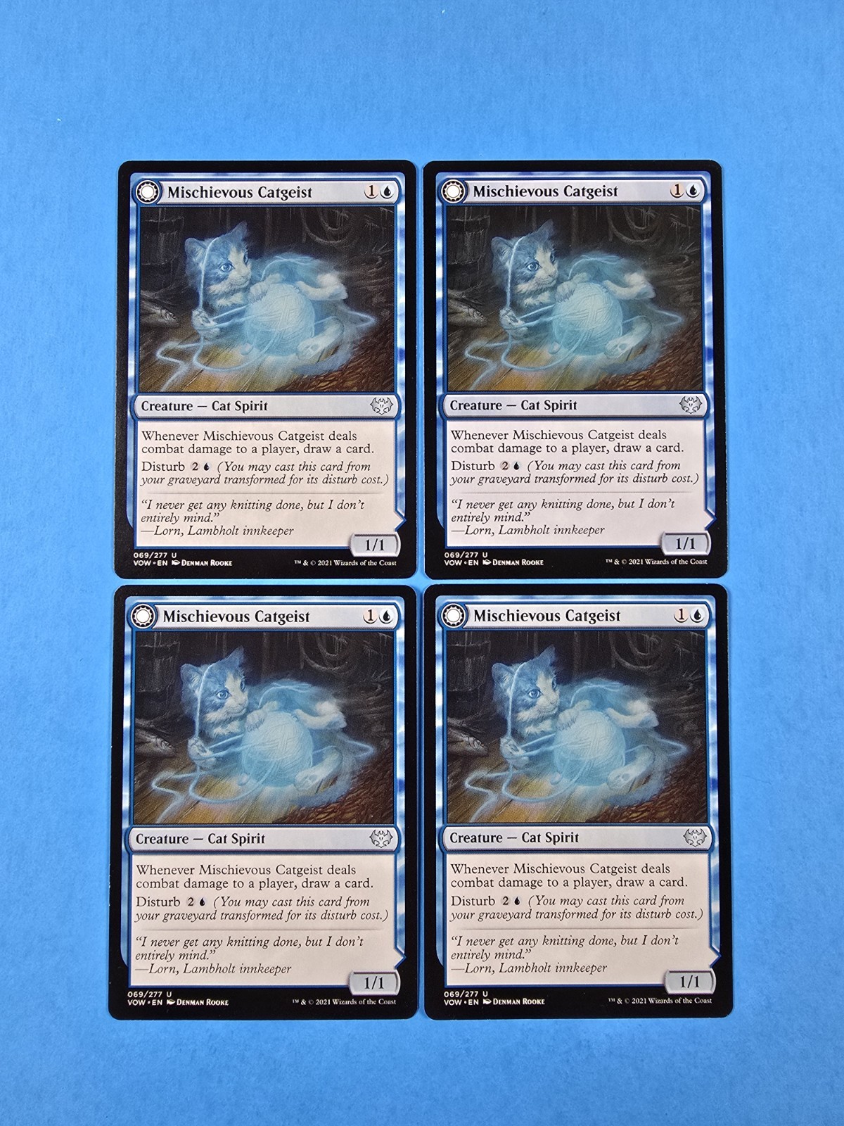 4x Mischievous Catgeist Catlike Curiosity Crimson Vow Mtg Creature Cat Spirit 69
