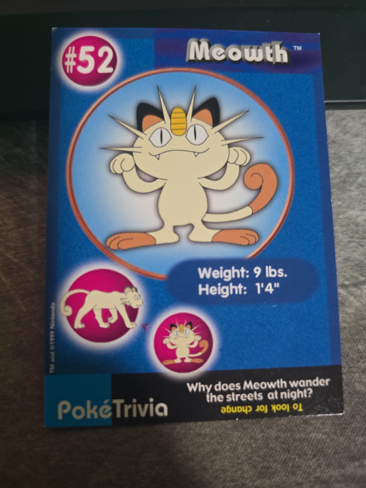 Burger King Pokémon PokeTrivia Non-Perforated Meowth #52