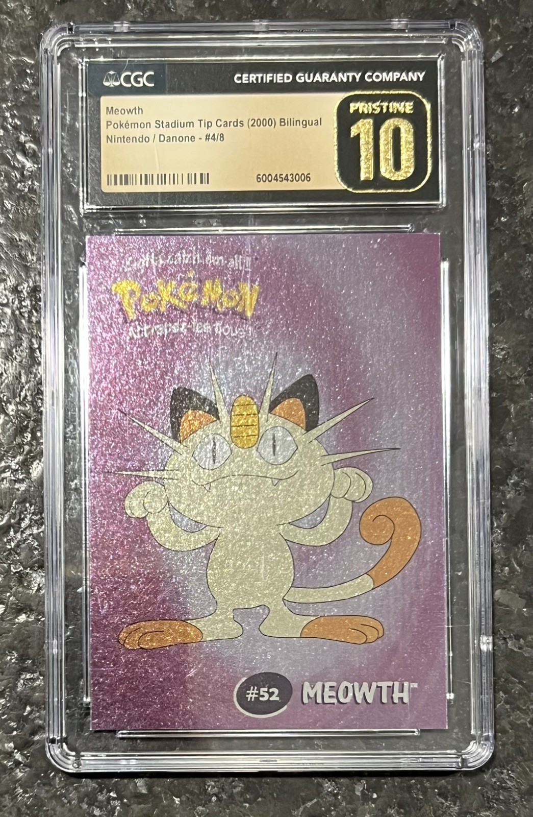 Meowth Pokemon Stadium Tip Card (2000) Danone #4/8 Pop 1 Top Pop ⭐️