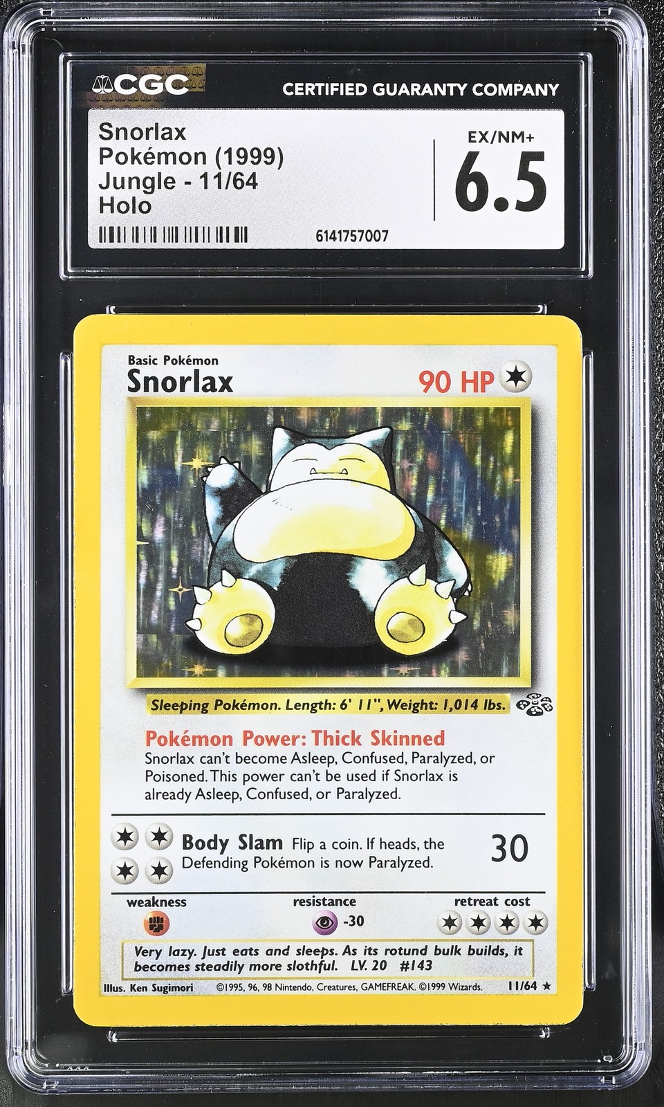 Snorlax 11/64 Holo Jungle Pokemon CGC 6.5