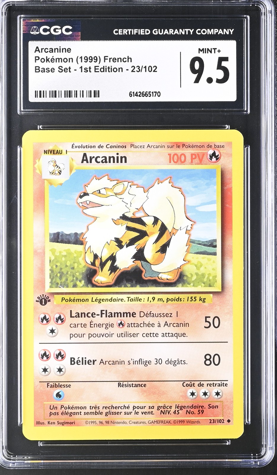 CGC 9.5 MINT+ Arcanine 23/102 Base Set – 1st Edition French Pokemon Card