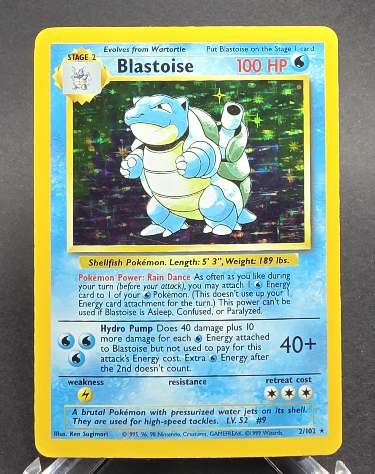 Blastoise 2/102 Base Set Holo Rare 100 HP Stage 2 Wizards Pokémon Card 1999