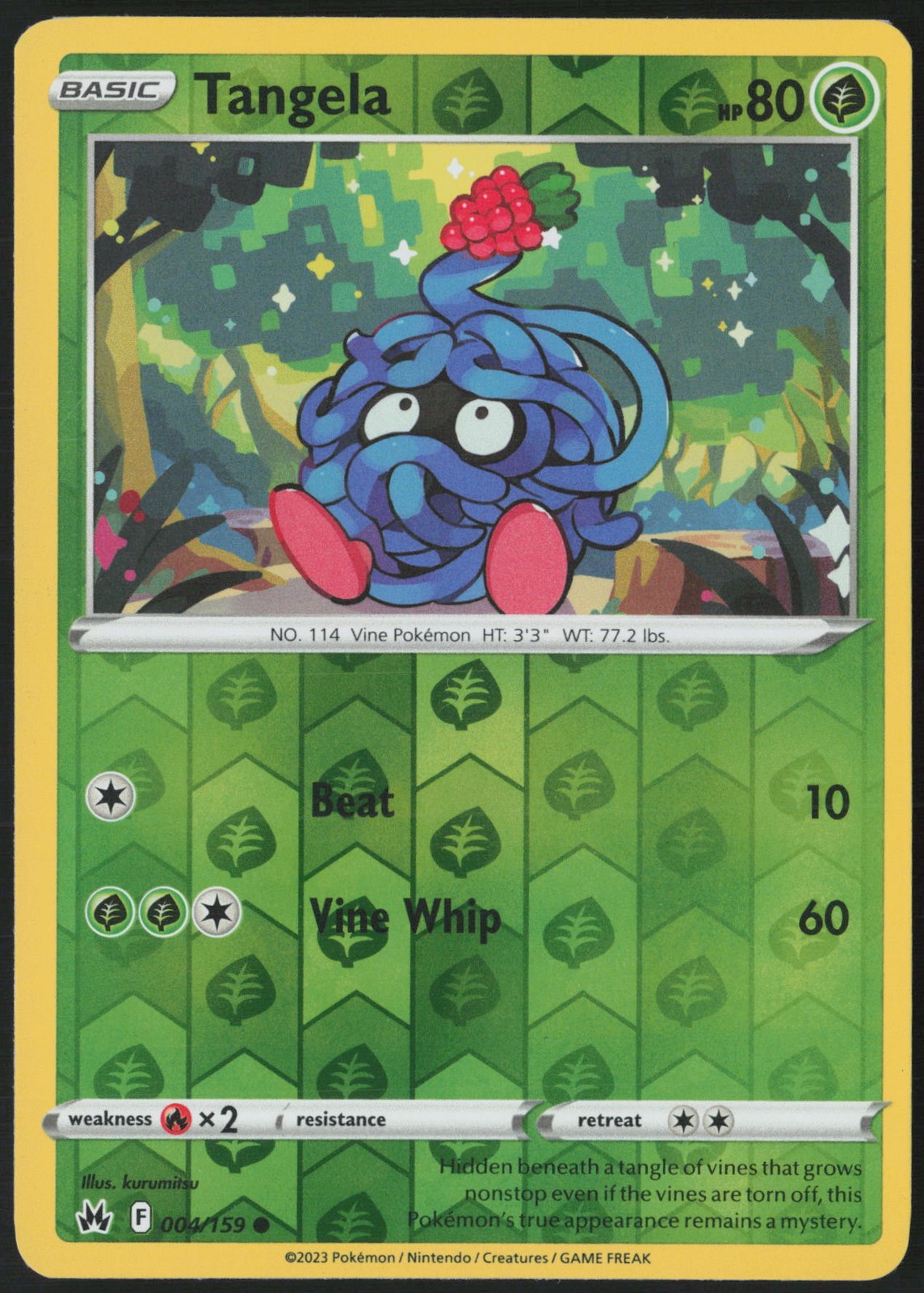 Tangela Reverse Holo 004/159 Crown Zenith NM