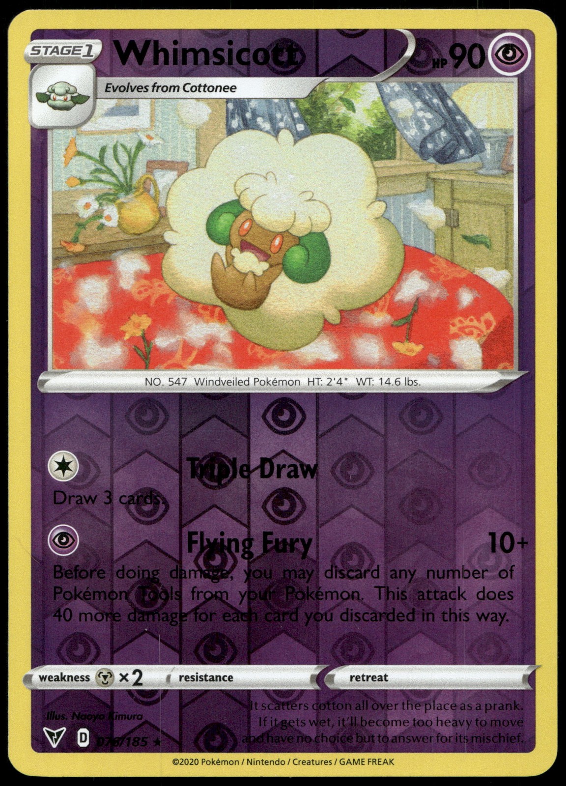 Whimsicott Reverse Holo Rare SWSH04: Vivid Voltage 076/185 NM