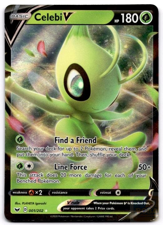 Celebi V 001/202 Holo V Rare Sword & Shield Pokemon Heavily Played