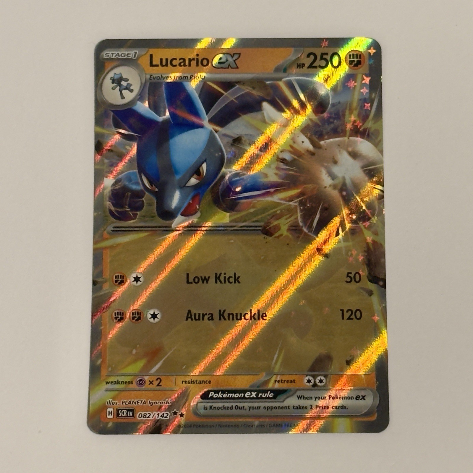 Lucario EX 082/142 – Pokemon TCG S&V Stellar Crown SCR – NM Double Rare HOLO
