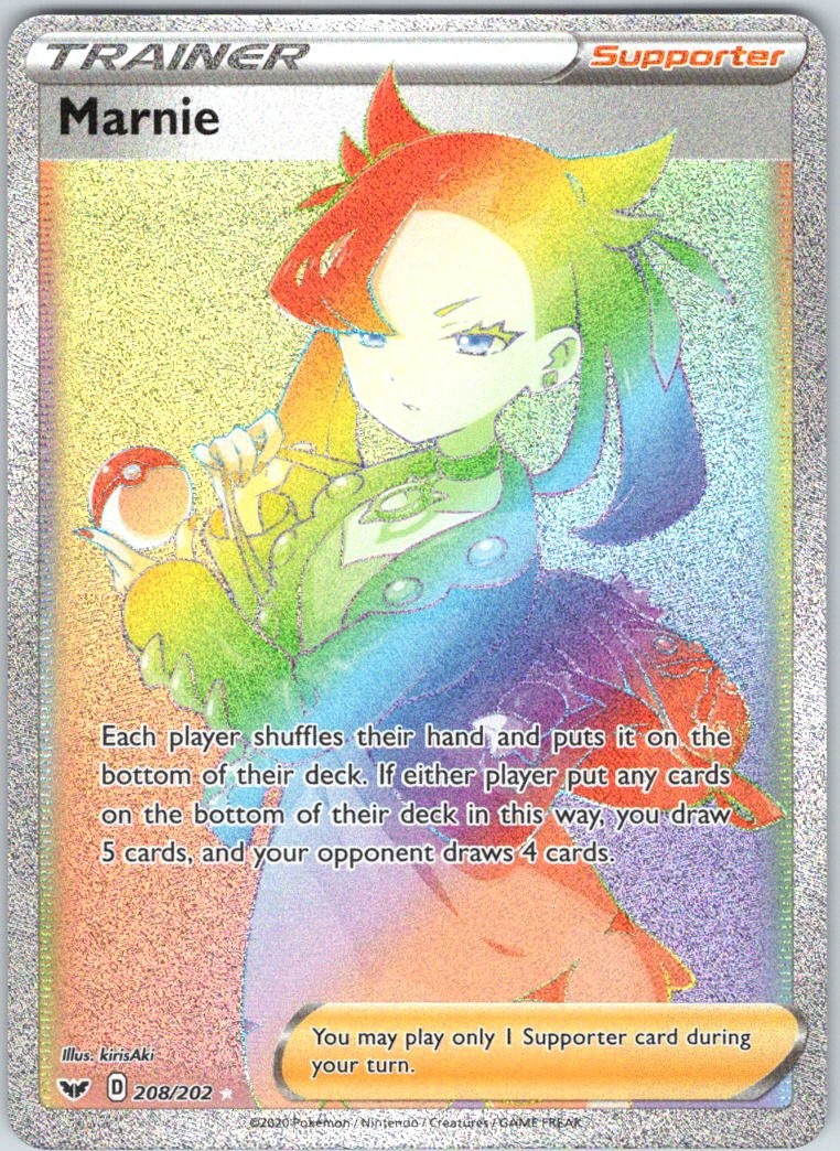 Marnie 208/202 Rare Rainbow Sword & Shield Pokemon NM