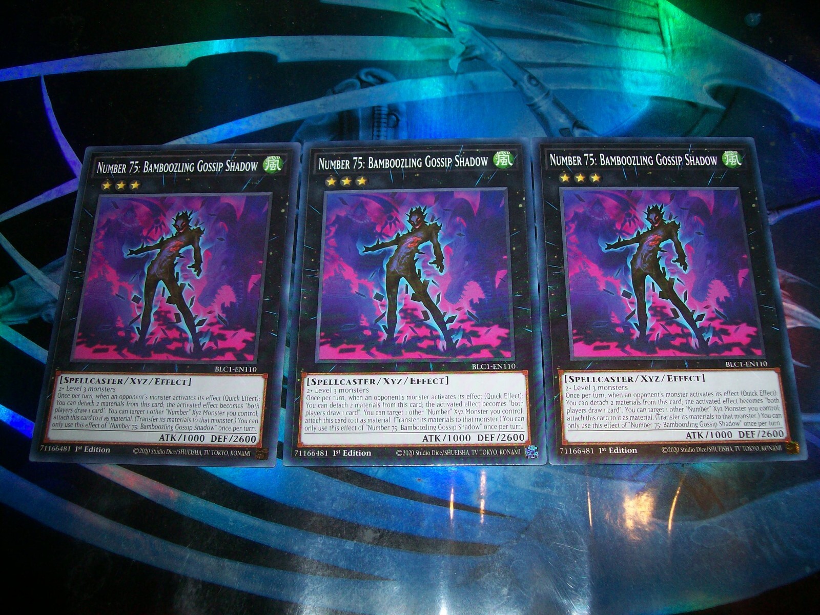 3x Number 75: Bamboozling Gossip Shadow 1st Edition Common BLC1-EN110 Yu-Gi-Oh!