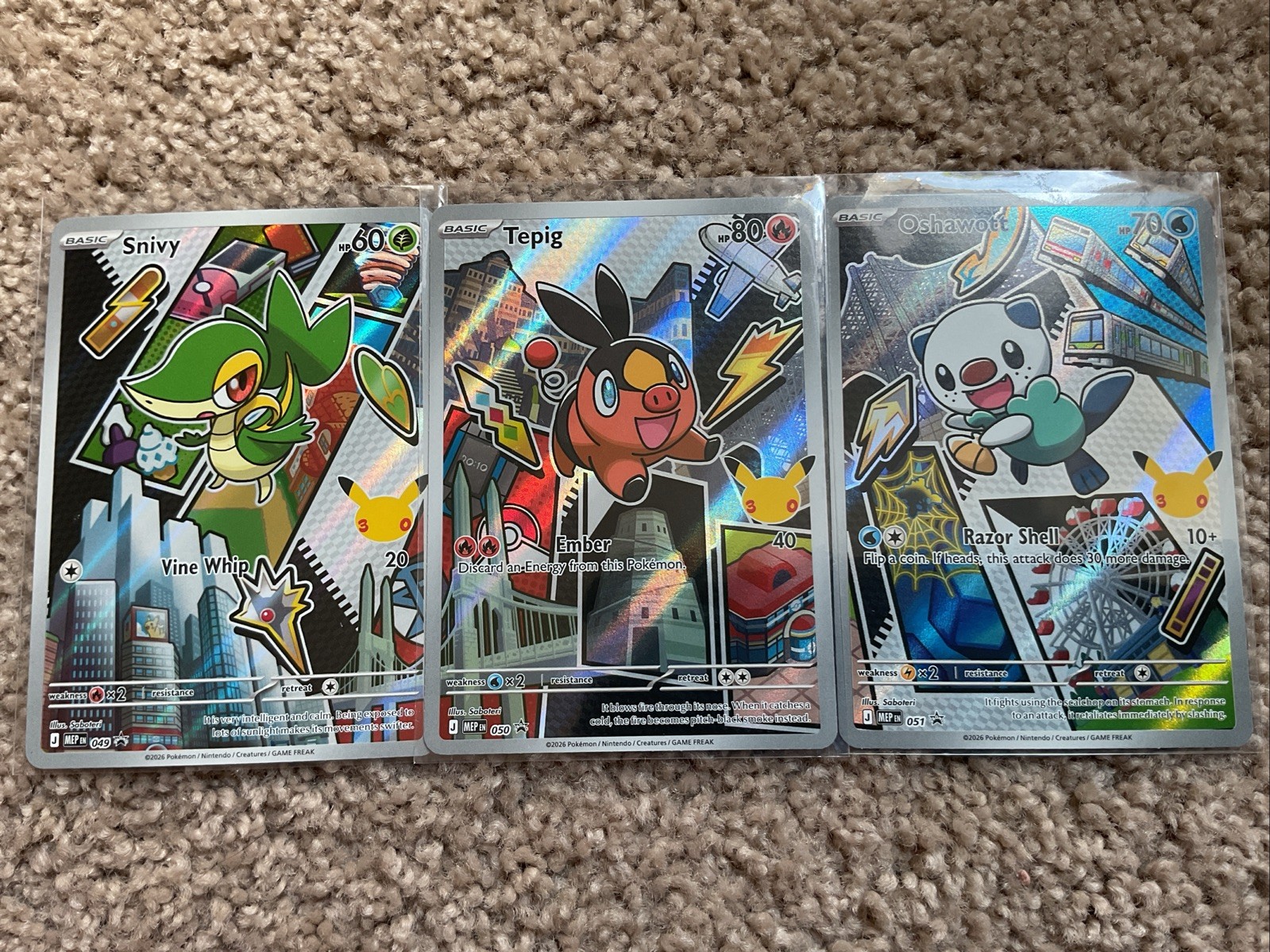 Series 2 Pokemon First Partner Illustration – Snivy 049, Tepig 050, Oshawott 051