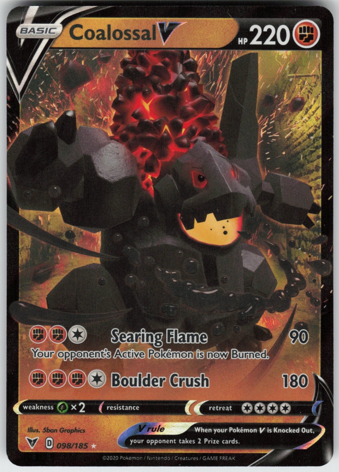 UR – 02 Holo Coalossal V 098/185 Ultra Rare SWSH04: Vivid Voltage