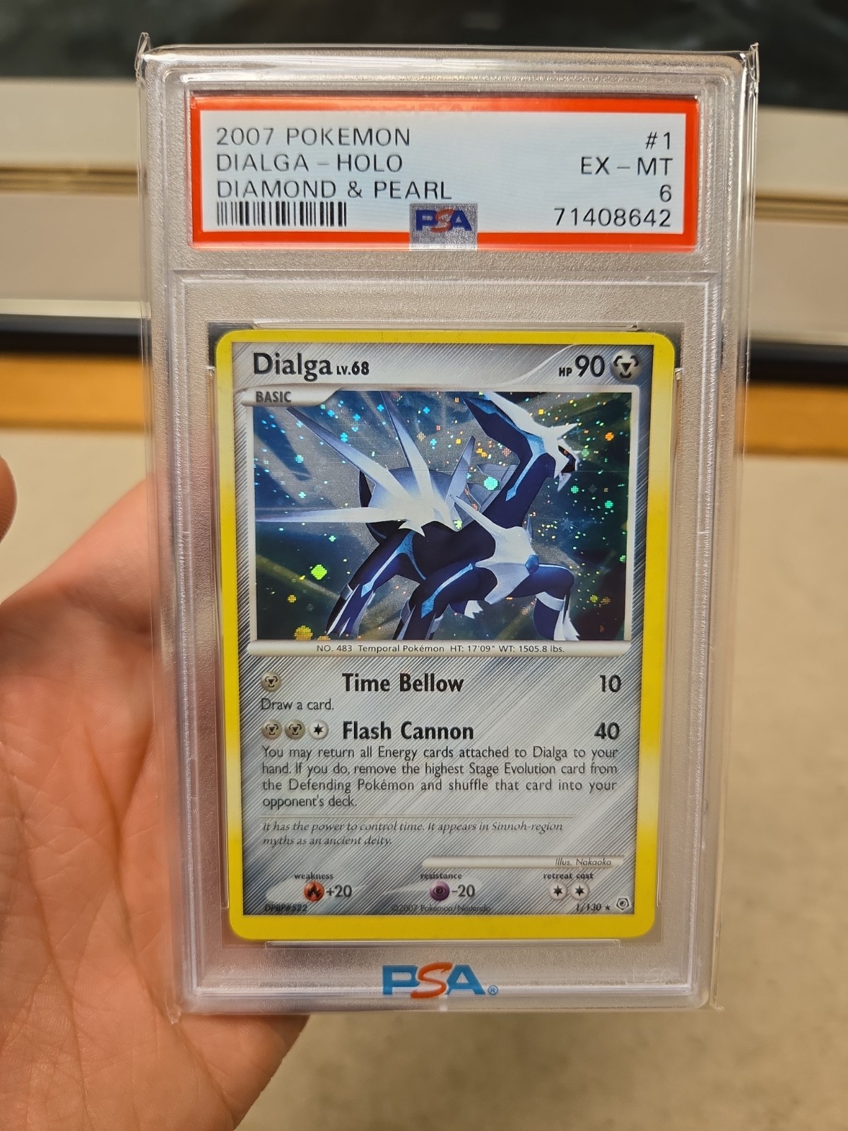 PSA 6 DIALGA #1 Partial SWIRL HOLO 2007 POKEMON DIAMOND & PEARL 1/130 Low Pop