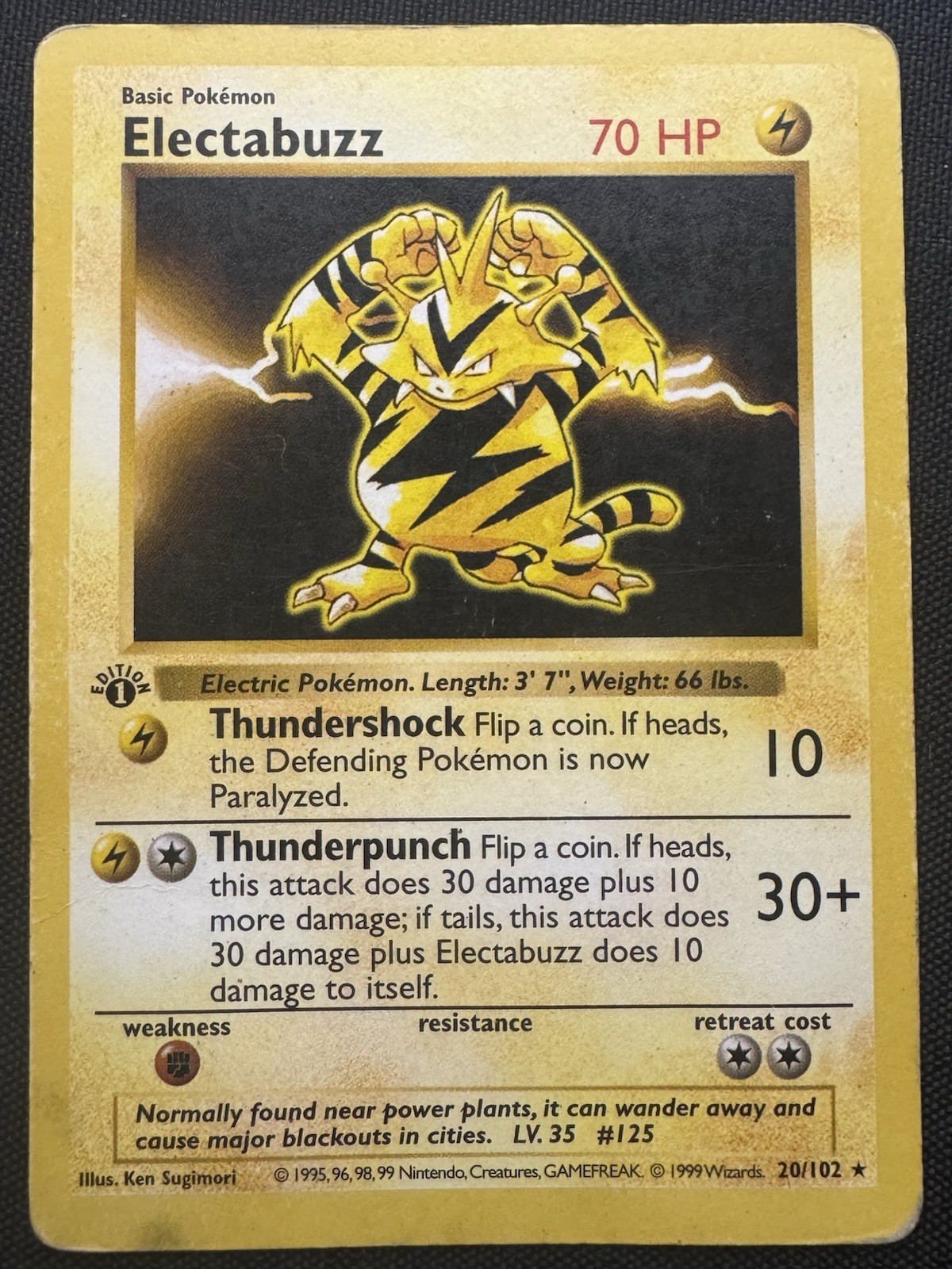 Pokémon Electabuzz 1st Edition Base Set (020/102) Shadowless WOTC 1999