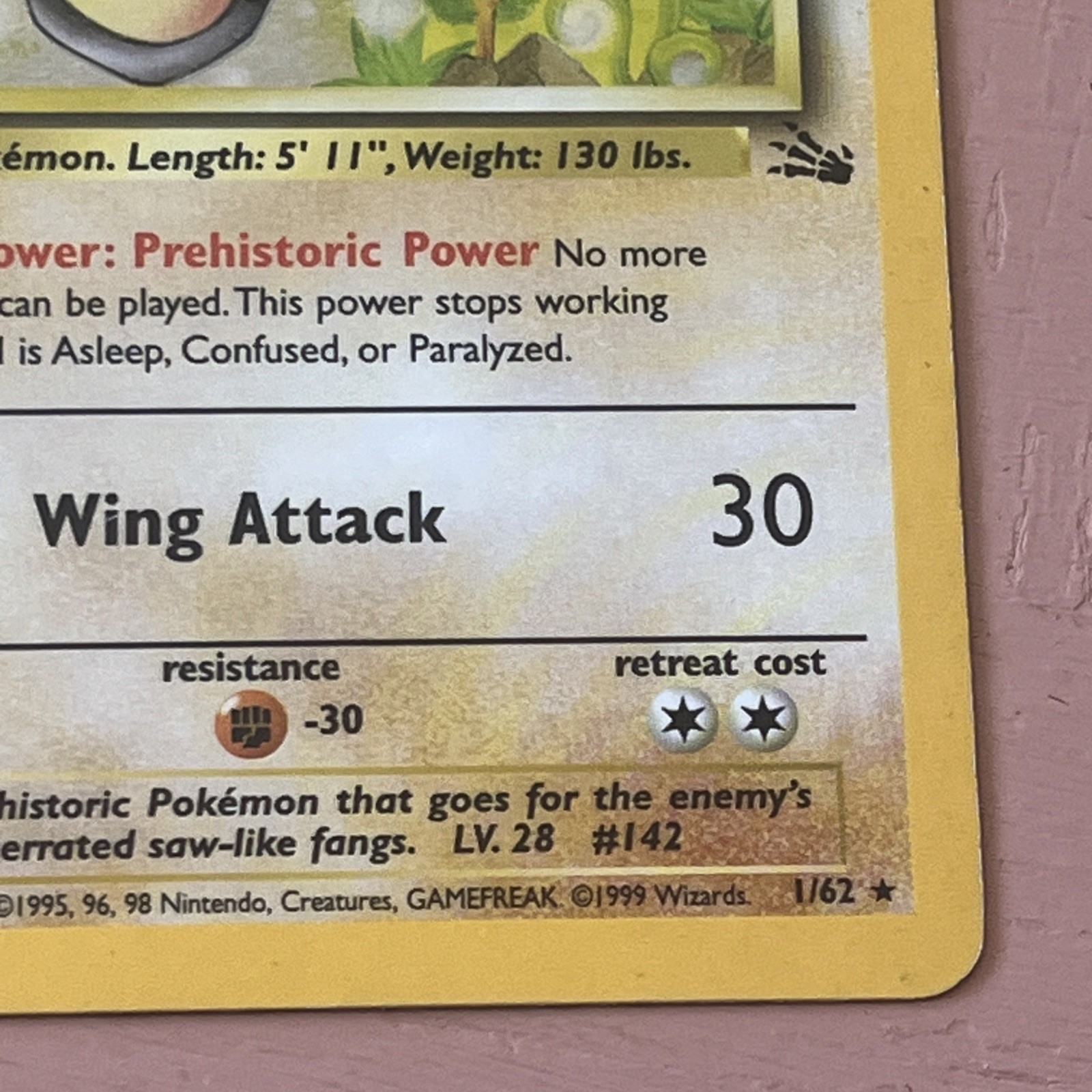 Pokémon Prerelease Aerodactyl #1/62 Holo Rare – 1st Edition Fossil – MP