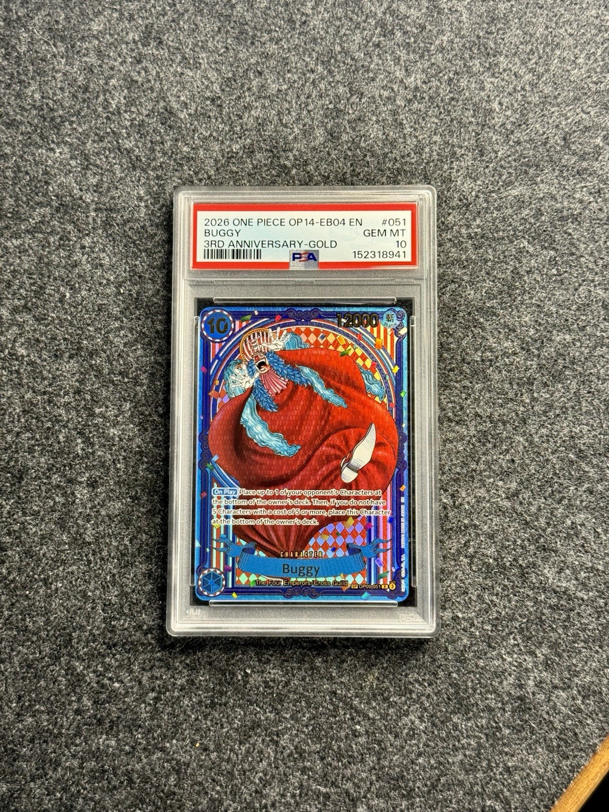 2026 One Piece OP14-EB04 EN 3rd Anniversary Gold #051 Buggy PSA 10 GEM MINT