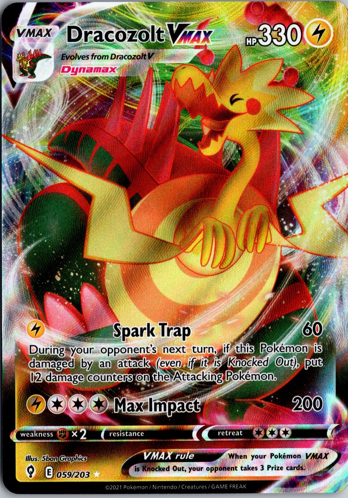Dracozolt VMAX Holo Ultra Rare SWSH07: Evolving Skies 059/203 NM