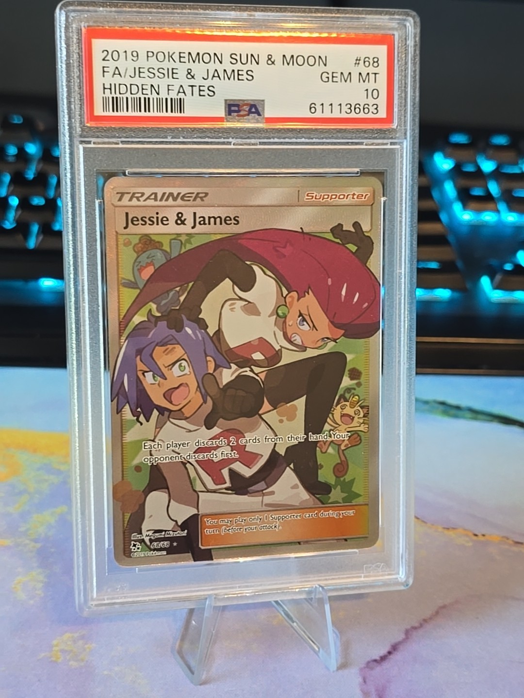 ⭐👑 Jessie & James Sun Moon Certified PSA 10 68/68 Full Art Ultra Rare Trainer ✨