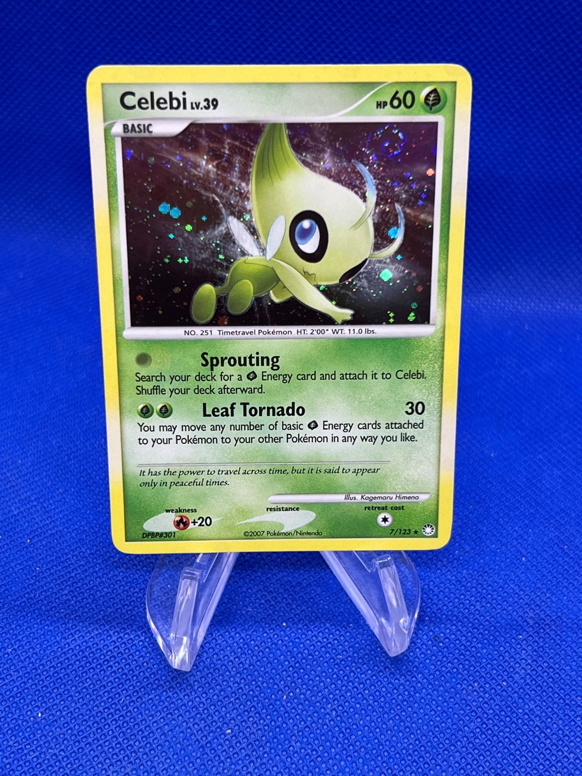 2007 Pokemon Mysterious Treasures Celebi 7/123 Holo Rare W/ Swirl LP
