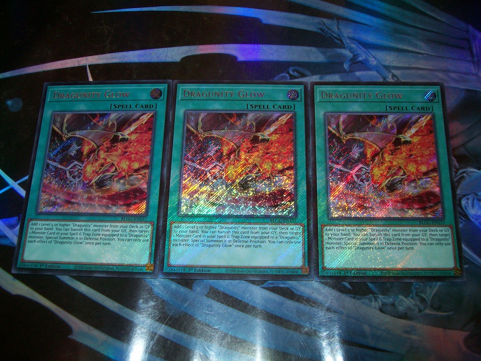 3x Dragunity Glow 1st Edition Secret Rare BLGG-EN117 Yu-Gi-Oh!