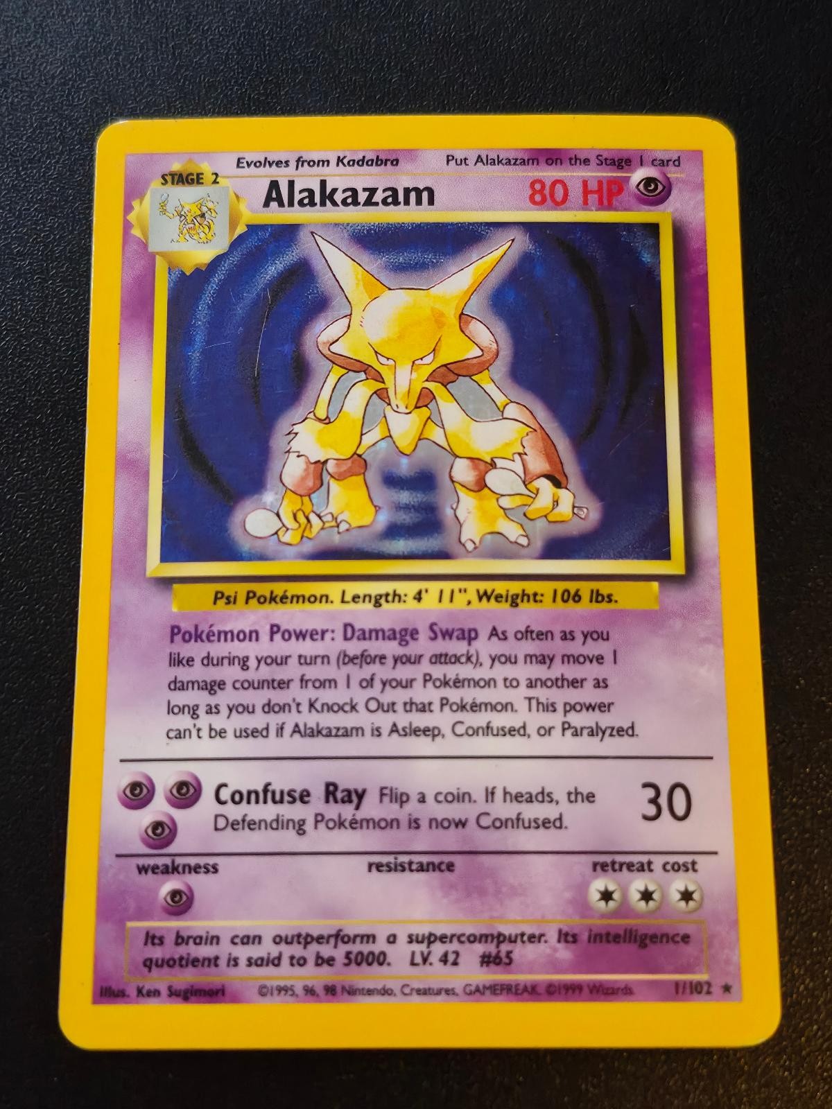 Alakazam 1/102 Holo Rare Base Set Unlimited Pokemon LP