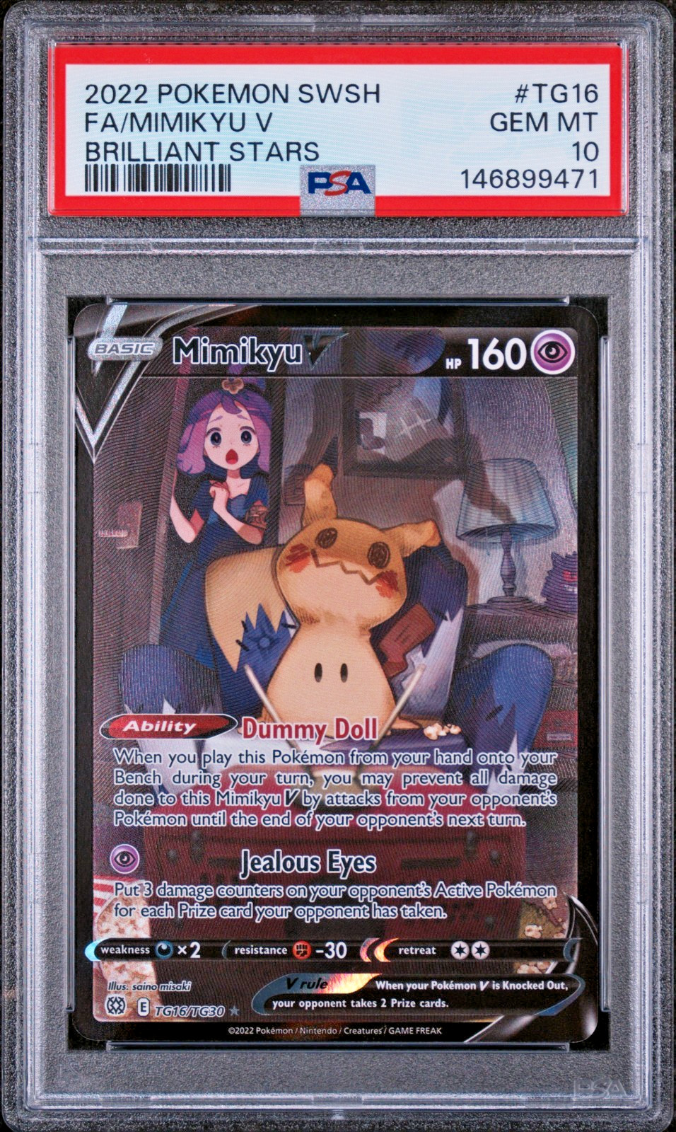 Pokemon TCG Mimikyu V TG16/TG30 Brilliant Stars 2022 – PSA 10 Gem Mint