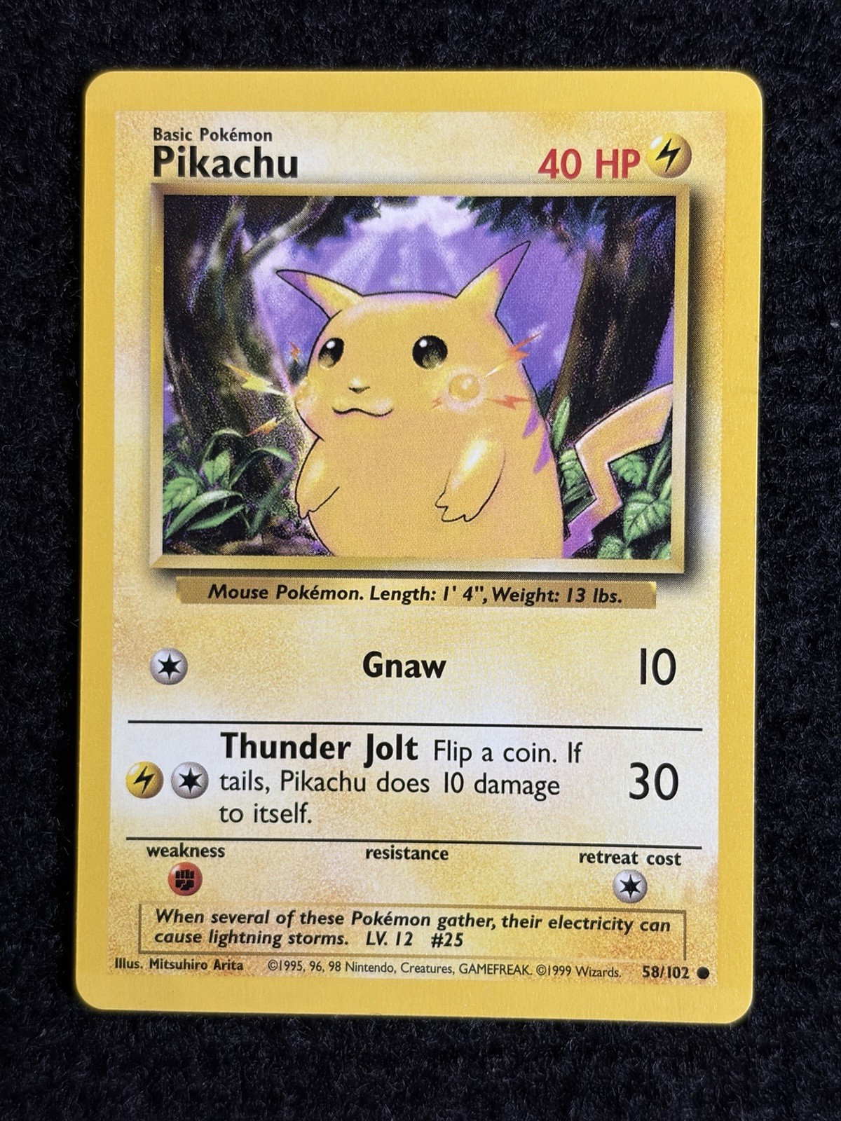 Pikachu 58/102 Base Set Pokemon Yellow Cheeks Unlimited Vintage WOTC 1999 NM