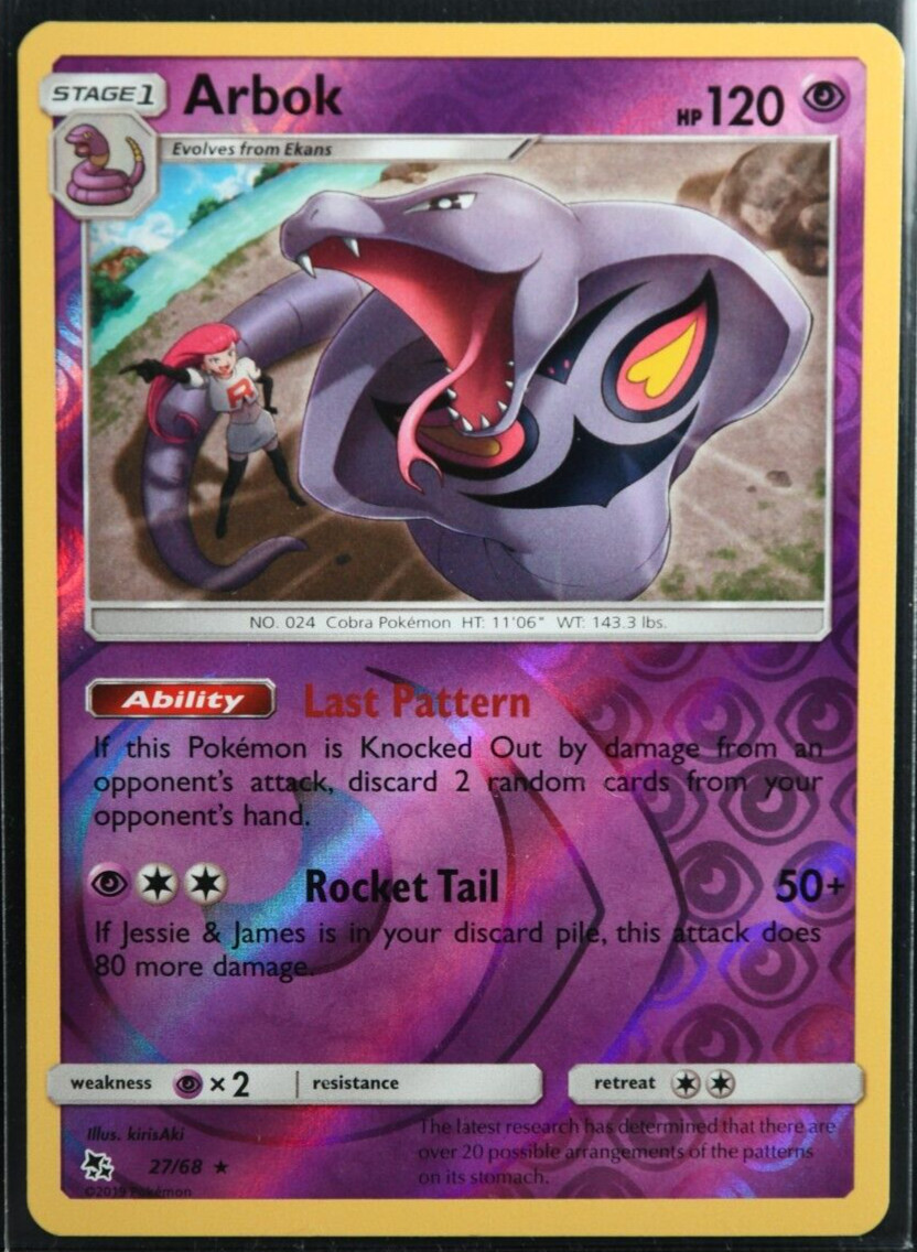 Arbok 27/68 Hidden Fates 2019 Reverse Holo Foil Rare Pokemon TCG Card – NM