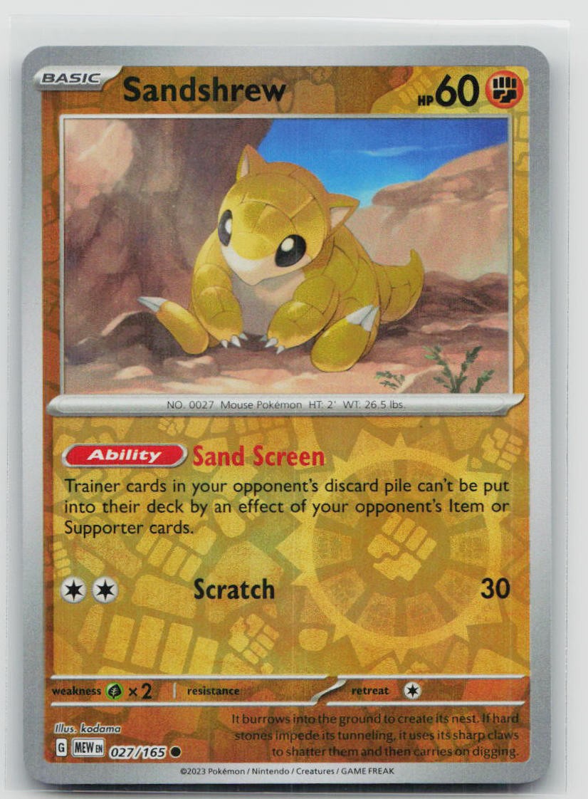 NM Sandshrew 027/165 Common 151 Pokemon Reverse Holo
